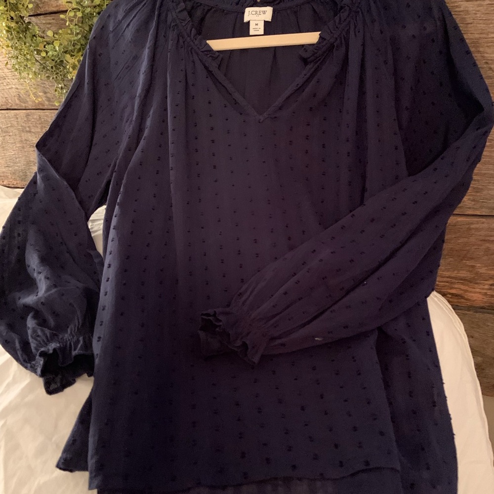 J Crew Peasant Boho Navy Blouse top Medium Fabulous